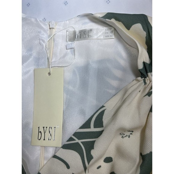 bYSI Tropical dress Women Palm Leaf Green and Cream Fit &‎ Flare Flowy Lined NWT - Picture 9 of 12